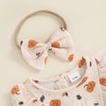 thumbnail image 3 of Newborn Baby Girl Halloween Outfit Cute Pumpkin Ruched Romper Ruffle Long Sleeve Smocked Bodysuit Infant Baby Fall Clothes, 3 of 8