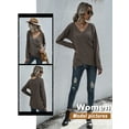 thumbnail image 7 of QAFOPEH Women Waffle Cross Over V Neck Tulip Hem Long Sleeve Solid Color Top, 7 of 7