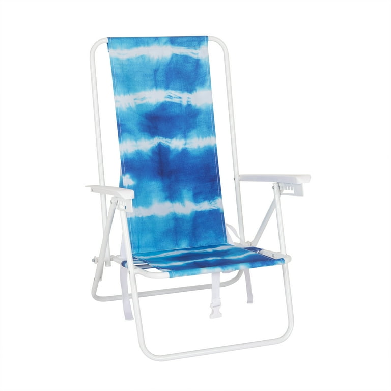 Mainstays High Back Reclining Backpack Beach Chair Blue Tie Dye Walmart