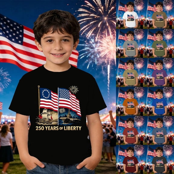 ZHOGXU Independent Day Children Boys T Shirt Short Sleeved Round Neck American Flag Print Comfortable Fashion Tee Top For 4Th Of July,Black,1-2 Years