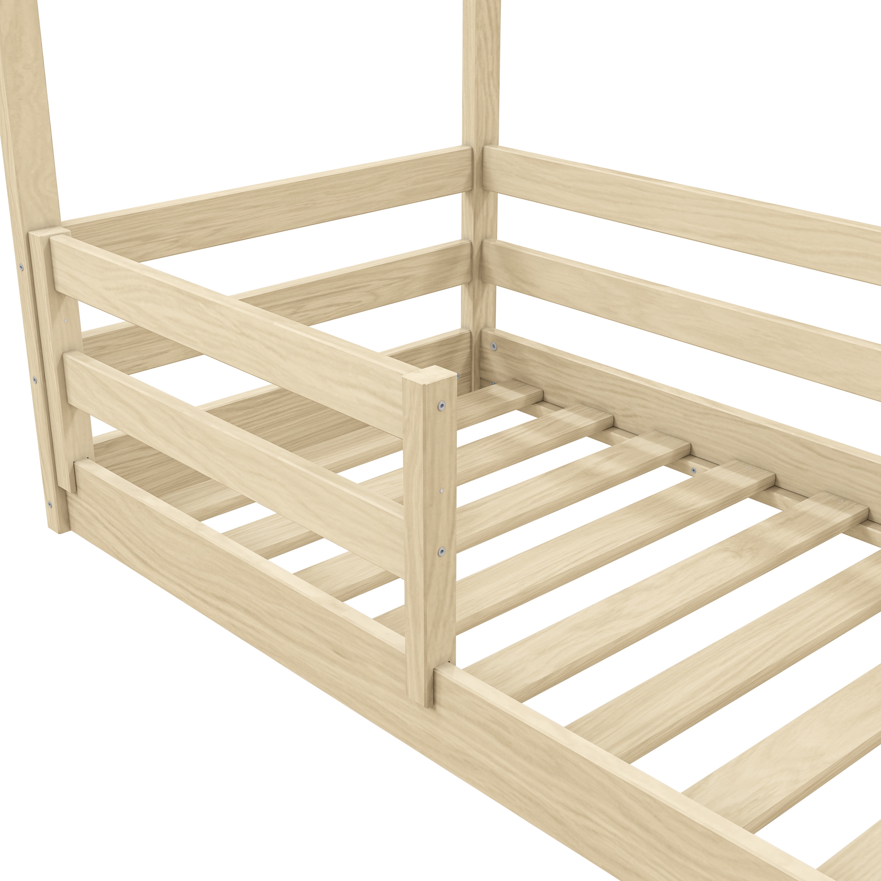 Kappesberg Sweet Dreams Toddler Bed with House Frame – Safe Crib-to-Big Kid Bed - Natural