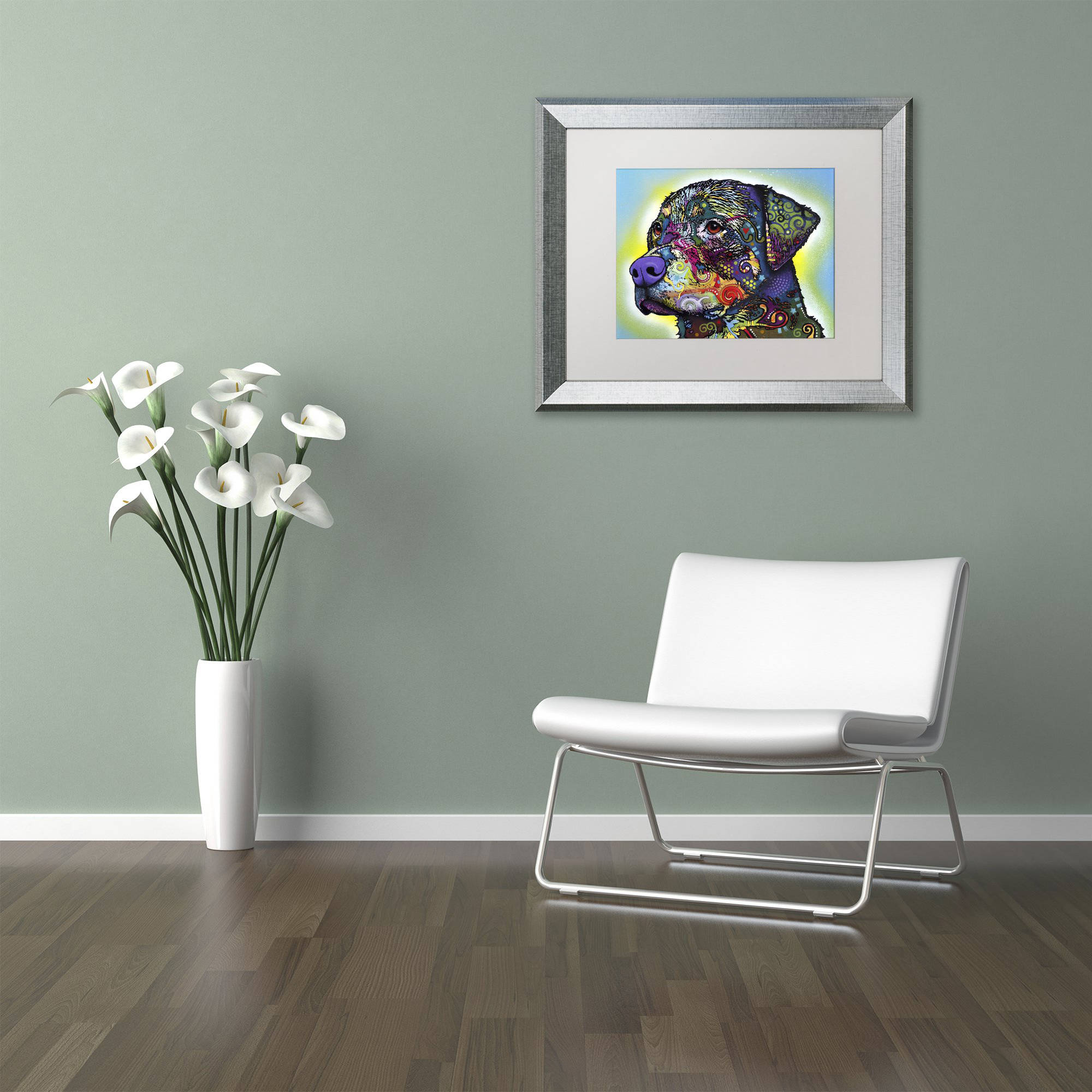 Trademark Fine Art "The Rottweiler" Canvas Art by Dean Russo, White Matte, Silver Frame