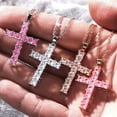 thumbnail image 2 of Elegant Pink Zircon Cross Necklace - Vintage Style Pendant Necklace in 925 Silver Plated, 2 of 4