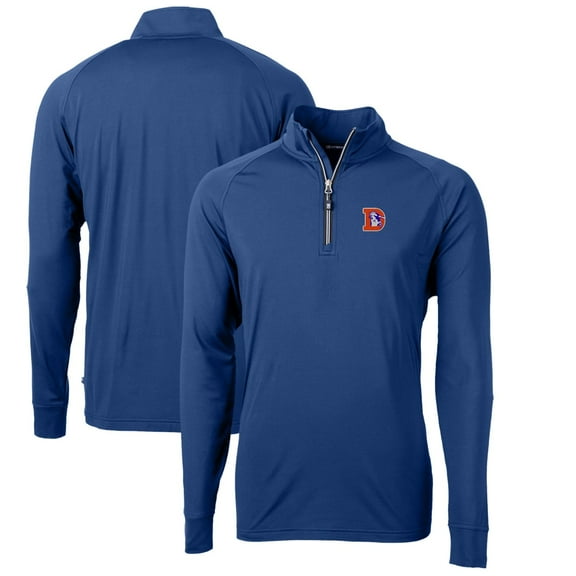 Men's Cutter & Buck Royal Denver Broncos Adapt Eco Knit Stretch Recycled Quarter-Zip Throwback Pullover Top