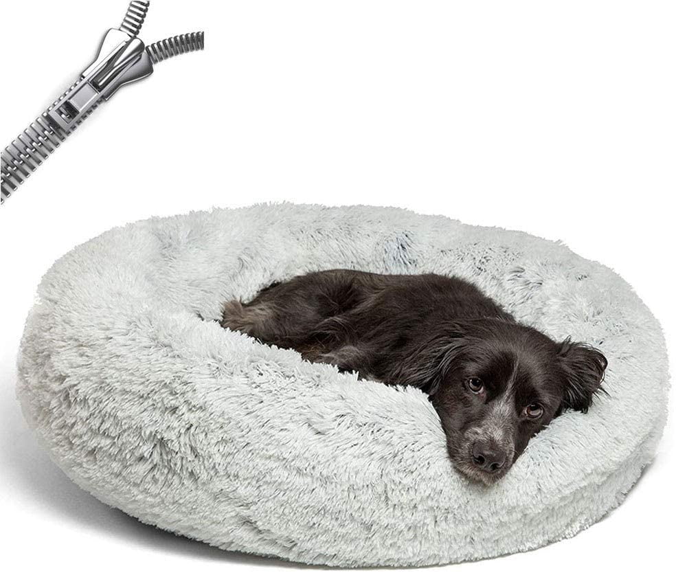 Panier Chauffant Pour Chien - Velours Arctique - Taille M/L/XL - Chaleur Auto-générée - Base Antidérapante - Gris Argenté - 8