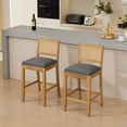 thumbnail image 3 of Jianyuan Song 4 Pcs Rattan Back Bar Stools Set, Solid Wood Bar Height Chairs with Linen Cushion, 38.6" Tall Kitchen Island Stools for Dining Room & Café, Available in Gray, 3 of 15