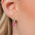 thumbnail image 3 of Gem Stone King 925 Silver and 10K Yellow Gold Pink Mystic Topaz and White Lab Grown Diamond Dangle Earrings for Women | 3.05 Cttw | Gemstone November Birthstone | Round 6MM, 3 of 6