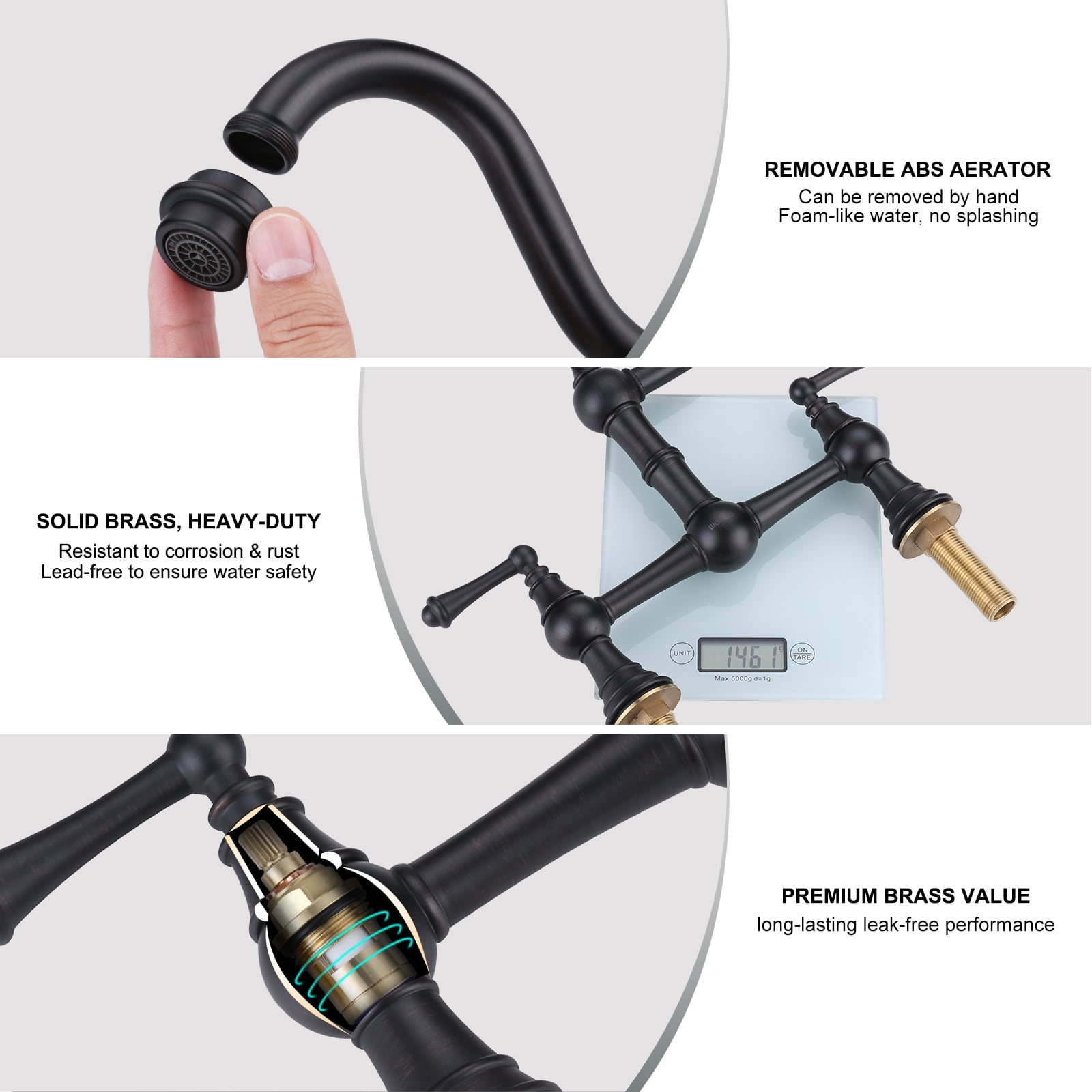 WOWOW Antique Brass Sink Faucet 2 Hole Oil Rubbed Bronze Kitchen Faucet
