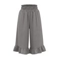 thumbnail image 6 of iHPH7 Women's Cotton Linen High Rise Capris Smocked Waistband Pedal Pushers Wide Leg Ruffle Hem Cropped Pants with Pockets Casual Summer Beach Trousers Dark Gray M, 6 of 6