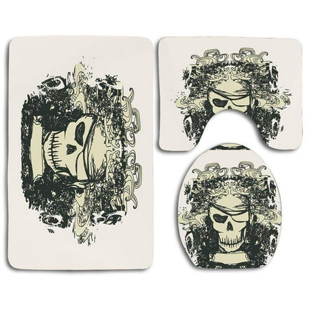 Erehome Pirate Skull Pirate Retro Grunge Style Skeleton Doodle Deadly Scary Character 3 Piece Bathroom Rugs Set Bath Rug Contour Mat And Toilet Lid Cover Walmart Canada