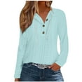 thumbnail image 3 of UTSJKR Hoodies for Women Long Sleeve Eyelet Tops Button Casual Loose Fit Shirts Fashion Lightweight Pullover Light Blue XXL, 3 of 6