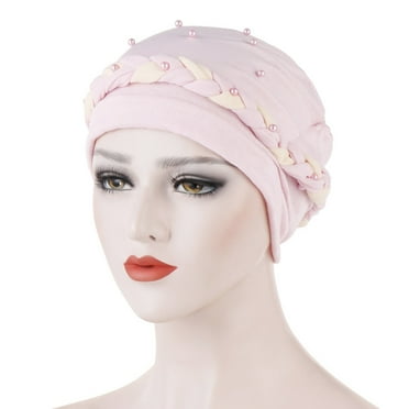 Hamky Sun Hats,Visor Hats,Women Beading Braid India Hat Muslim Ruffle Cancer Chemo Beanie Turban Wrap Cap,Wide Brim Hats,Hats for Women Pink