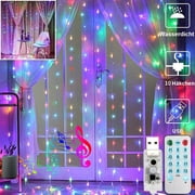 LED 9.8ft x 9.8ft Fairy Curtain Light, USB Christmas String Lights, Remote Control/Music Activated, for Indoor/Outdoor Wedding Curtain 2022 New Year Holiday Garden Decor