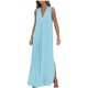 thumbnail image 1 of Vestido largo sin mangas con cuello en V para mujer: color liso, estilo boho, abertura delantera, mezcla de poliéster y spandex, largo hasta el tobillo, para verano, 1 of 8