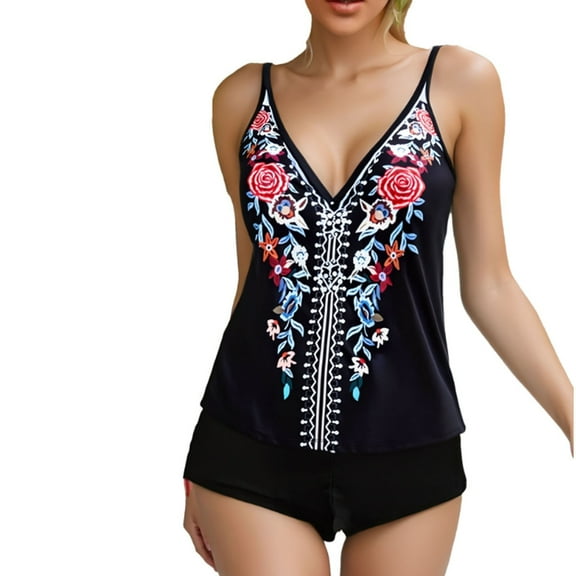 Youyipin Modest Tankini Sets For Womens Swimsuits 2 Piece Athletic Bathing Suits Flowy Tank Top With Mid-Waist Bikini Bottom Vacation Outfits For Women