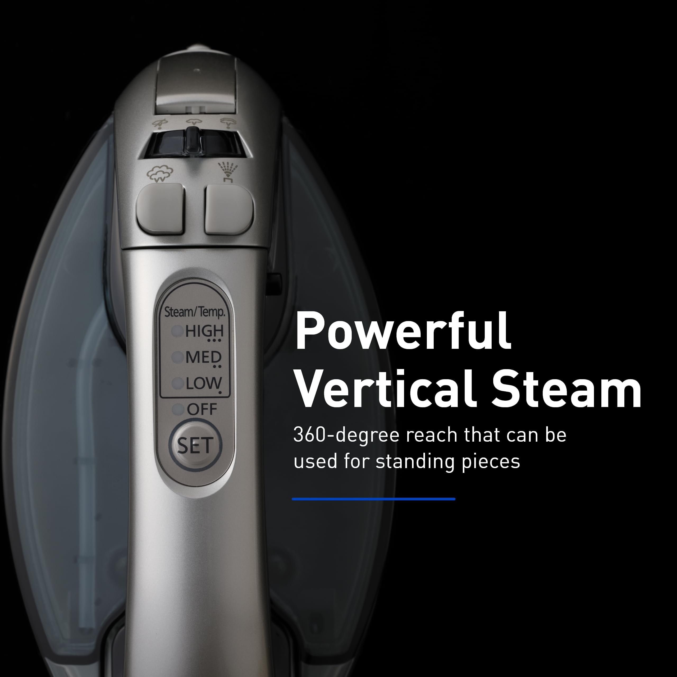 Panasonic Cordless Iron, Portable 360-Degree Freestyle Dry/Steam Iron with Precision Tips and Stainless Steel Soleplate, Anti-Calc and Anti-Drip, Power Base and Carrying/Storage - NI-QL1100L (Silver)