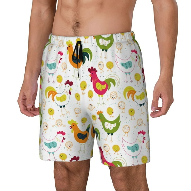 Balery Chickens A Bañador para hombre, shorts de playa de secado rápido con entrepierna y forro de compresión-Small