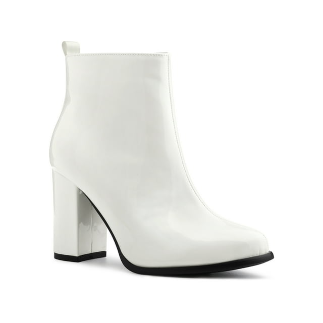 Unique Bargains Bottines à Talons Hauts Épais à Bout Rond et Fermeture Éclair pour Femmes