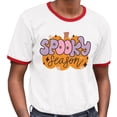thumbnail image 2 of Retro Pumpkin Spooky Season Ringer Tee Shirt Unisex X-Large White/Red, 2 of 5
