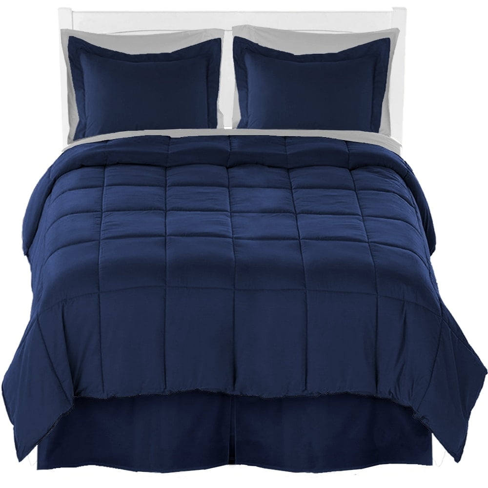 Bare Home Microfiber Comforter, Sheet Set, and Bed Skirt Dark Blue