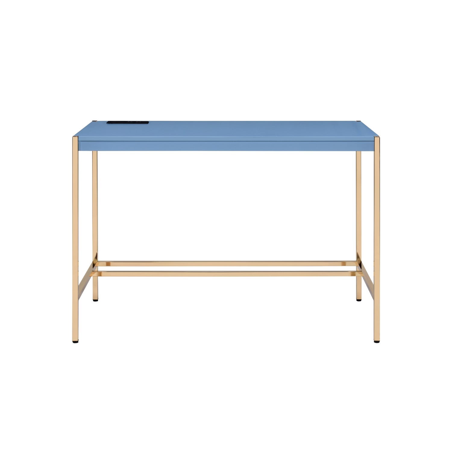 Modern Writing Desk with USB Port, Navy Blue & Gold Finish Minimalist Computer Desk for Home Office Bedroom Study