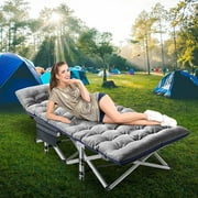 ABORON Folding Camping Cot Bed ,With Removeable Mattress for Adults,Portable Outdoor Cots with 2 Sided Mattress & Carry Bag