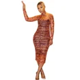 thumbnail image 3 of Vestidos de fiesta sexis de malla transparente para mujer, vestidos midi elegantes con estampado de club nocturno, conjuntos de vestido ajustado de manga larga, conjunto de 2 piezas para mujer, 3 of 5