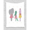 thumbnail image 1 of Hippo Tapestry, Hippo Elephant and Crocodile Girls with Closed Eyes Standing in Polka Dot Dresses, Wall Hanging for Bedroom Living Room Dorm Decor, 60W X 80L Inches, Multicolor, by Ambesonne, 1 of 2