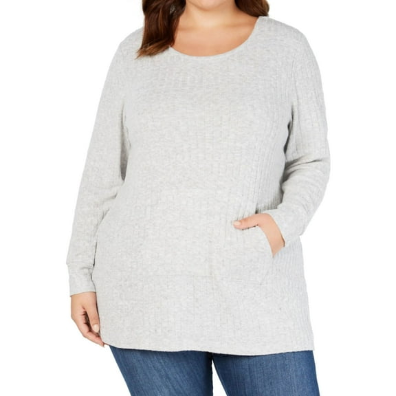 Style & Co. Womens Ribbed Knit Sweater, Grey, Plus Size, 3X