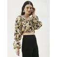thumbnail image 5 of DressBerry Women's Printed Viscose Rayon Square Neck Ruffled Border Cropped Blouse Long Balloon Sleeves Casual&nbsp;Summer Wear Above Waist Length Regular Short Top, 5 of 7