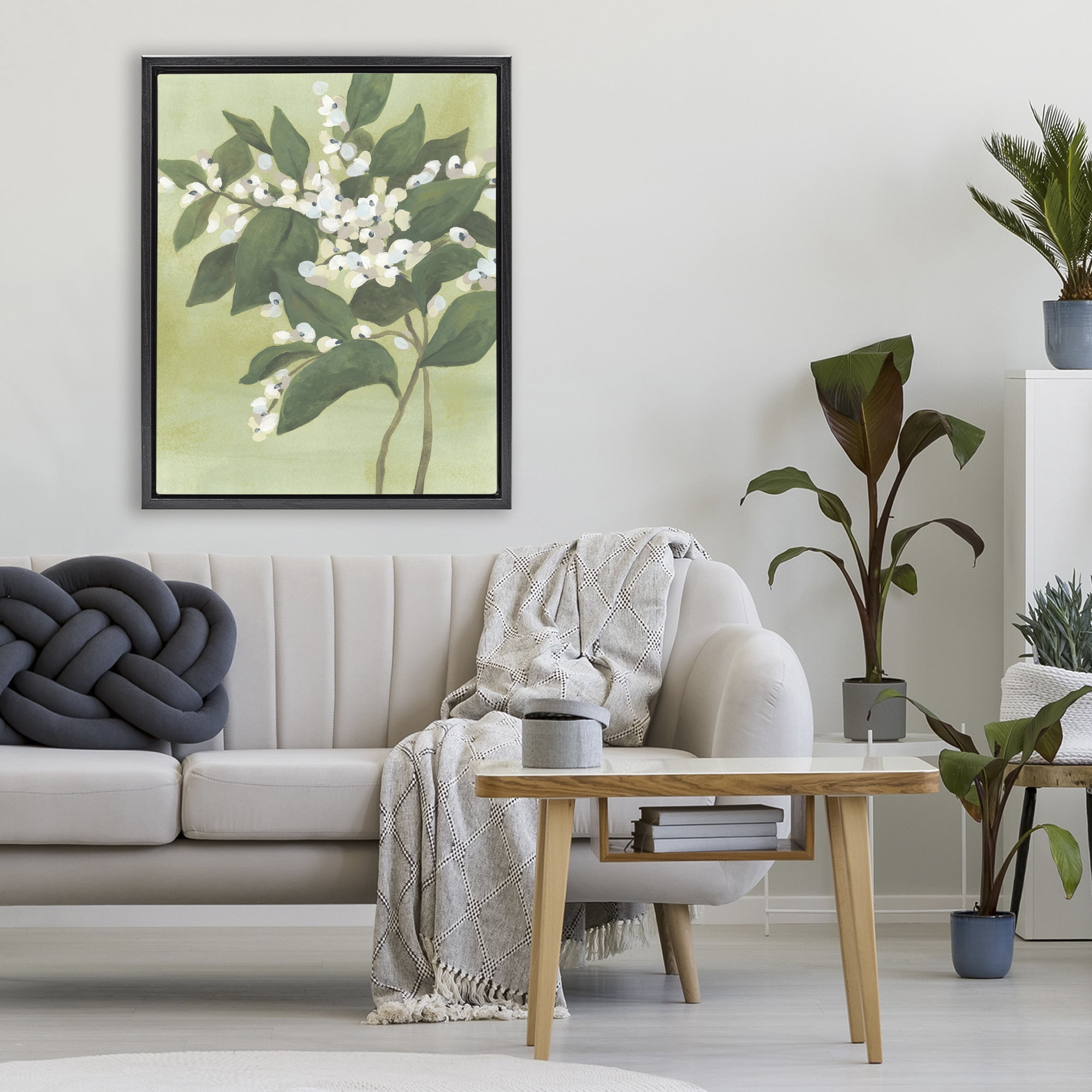 Stupell Industries Verdant Branch Bloom Black Framed Floater Canvas Wall Art, design by June Erica Vess