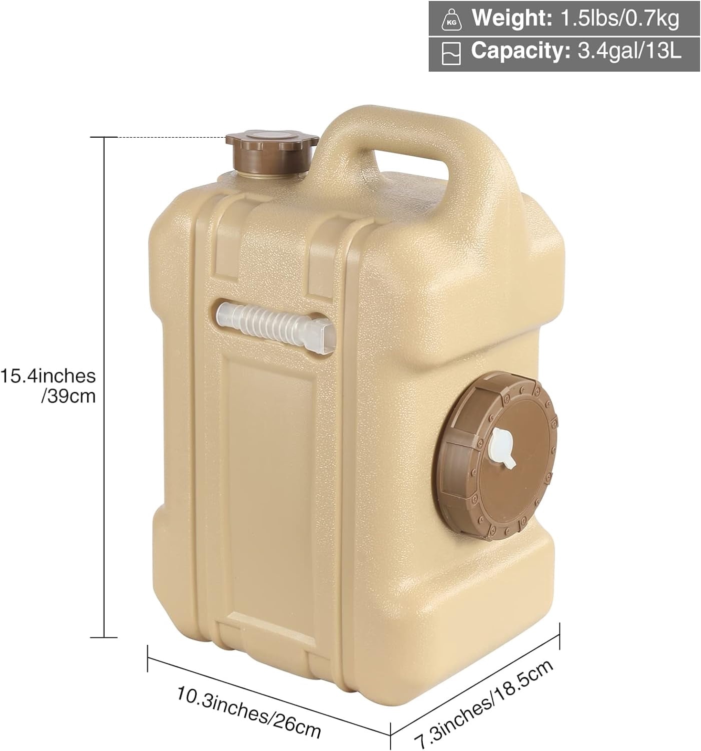 REDCAMP 3.4 Gallon Water Container with Spigot, Portable Emergency Water Storage Tank, BPA Free Water Jug for Camping Outdoor Hiking (13L, Brown)