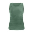thumbnail image 4 of PMVFHDE Women Swimsuits Solid Color Round Neck Tankini Top With Swim Shorts For Beach Pool Light Green,XXL, 4 of 5