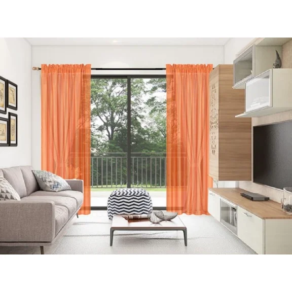 Gorgeous Home Linen 2pc MR2 Orange Rod Pocket Window Curtain Semi-Sheer Light Filtering 54" wide X 95" Set of 2