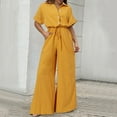 thumbnail image 2 of Mode Femme Combinaison Taille Haute Unie Ceinturée Coton Lin Manches Courtes Poche Bouton Longue Robe Maxi, 2 of 5