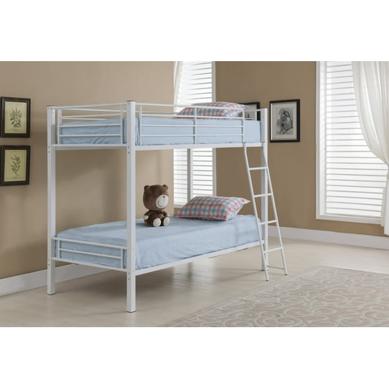 Twin Size White Metal Bunk Bed With Guard Rails Over Departments