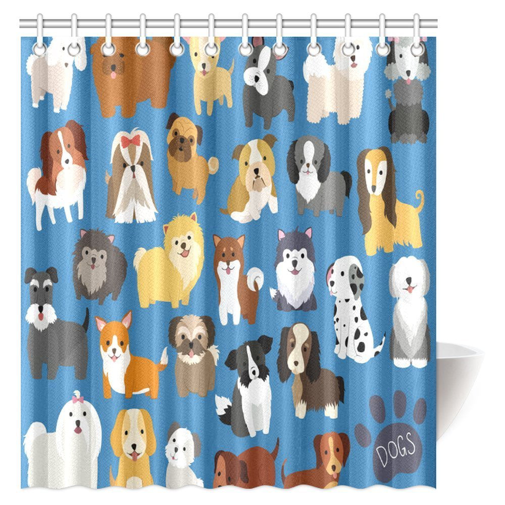 MYPOP Dog Lover Decor Shower Curtain, Collection Of Different Funny Dog ...