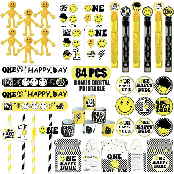 One Happy Dude Party Favor 72 PCS Slap Bracelets Treat Box Stickers Straw Bubble Wand Gift Rewards for Kids One Dude Birthday Supply