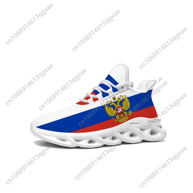 Zapatillas planas con bandera rusa para hombre y mujer, deportivas rusas de alta calidad, con cordones y malla, hechas a medida.