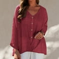 thumbnail image 2 of Dazajoo Women's Plus Size Cotton Linen Blouses Summer Cross-over Hem V Neck Tunic Tops Fashion Solid Color Long Sleeve Tee Shirts for Women 2024,Wine,S, 2 of 6