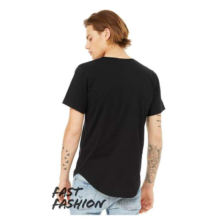 Fast Fashion Men's Curved Hem Short Sleeve T-Shirt BLACK L