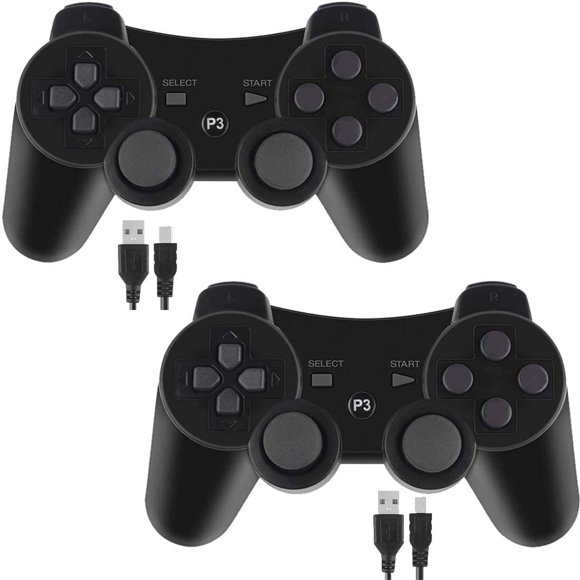 SAYDY Wireless Controller for PS3 SAYDY 3 Dual Shock, Bluetooth Remote Joystick Gamepad for Six-axis with Charging Cable (Black and Black)