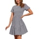thumbnail image 4 of Vestido corto de manga corta con estampado de cuadros para mujeres, cuello redondo, cintura alta, vestido casual en capas XL negro, 4 of 5
