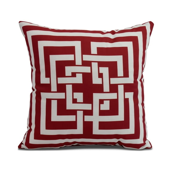 Simply Daisy, 20" x 20" Greek New Key, Geometric Print Outdoor Pillow, Red