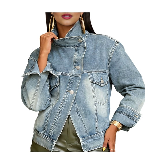 Women'S Classic Denim Jacket - Single Breasted, Full Sleeve, Patchwork Design for All Seasons Light Blue S