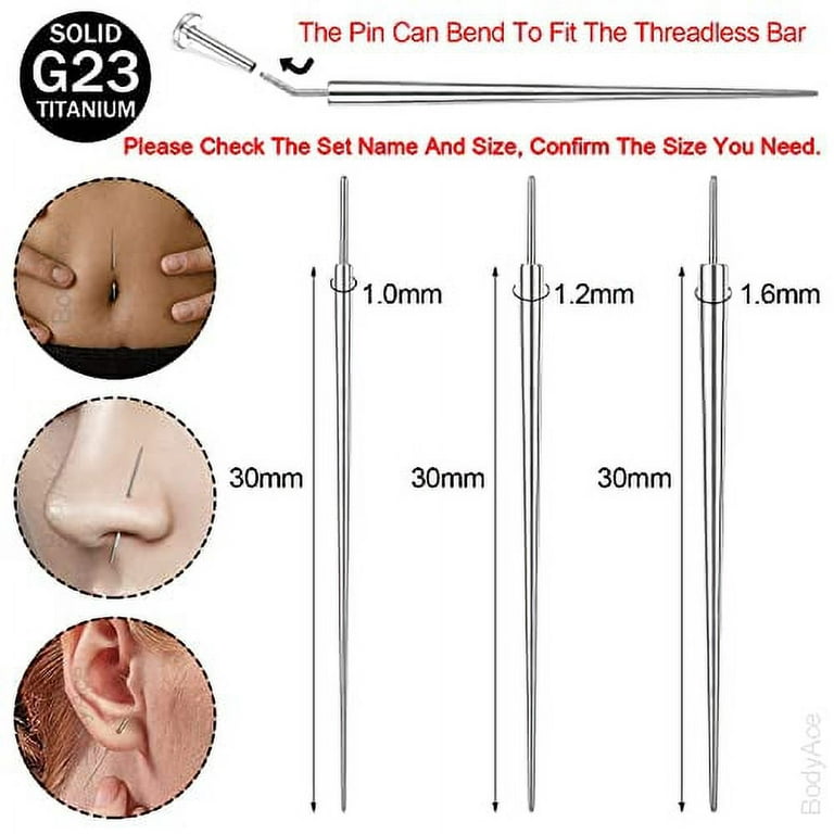 BodyAce G23 Titanium Threadless Piercing Taper, 14G 16G 18G 20G  Piercing Taper Insertion Pin, Curved Body Piercing Stretching Kit Assistant  Tool for Nose/Ear/Navel/Lip/Eyebrow (14G=1.6mm) : Beauty & Personal Care