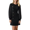 thumbnail image 2 of Women'S Elegant Mesh Mini Dress Crew Neck Long Sleeve Button Down Casual Business Short Party Dress, 2 of 8
