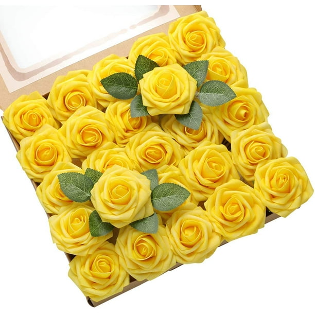 25pcs Artificial Roses Flowers Real Looking Fake Roses Artificial Foam