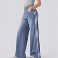 thumbnail image 2 of Baggy Jeans Striped Womens Stretchy Jeans Elastic Waist Track Pants | Denim Fabric, High Waisted, Bow, Pinstripe Patchwork, 4 Pockets, Stretch Pants for Girls, Cute Casual Outfits, 2 of 5