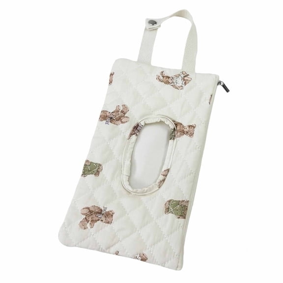 Quilted Baby Wipe Holder with Lanyard Portable Hanging Wet Wipes Bag, Large Capacity Reusable Pouch for Stroller, Car, Diaper Bag (Brown Bear, 1PC)